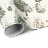 Papier Cadeau Sapins de Noël à la Crème de Vert Pin (Coin rond)