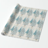 Papier Cadeau Sapins de Noël Bleus Argentés de Style Moderne des (Déroulé)