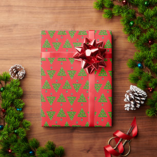 Papier Cadeau Sapins de Noël de pickleball et ornements rouges v