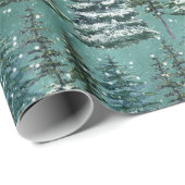 Papier Cadeau Sapins de Noël enneigés (Coin rond)