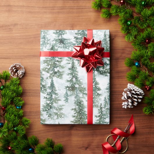 Papier Cadeau Sapins de Noël enneigés (Cadeau de vacances)