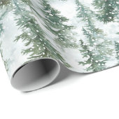 Papier Cadeau Sapins de Noël enneigés (Coin rond)