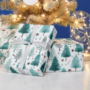 Papier Cadeau Sapins de Noël et étoiles Noël moderne