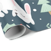 Papier Cadeau Sapins de Noël et lapins de vacances Lapin rustiqu (Coin rond)
