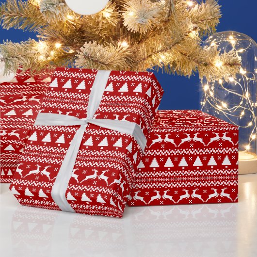 Papier Cadeau Sapins de Noël et rennes de pull moche (Vacances)