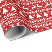 Papier Cadeau Sapins de Noël et rennes de pull moche (Coin rond)