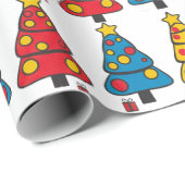 Papier Cadeau Sapins de Noël fantaisistes (Coin rond)