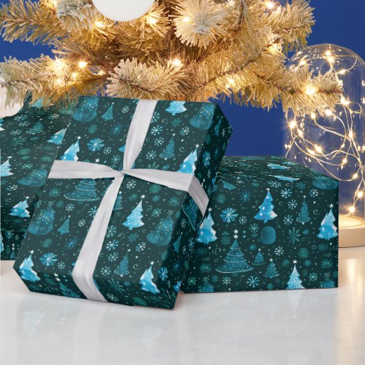 Papier Cadeau Sapins de Noël Flocons Vert Noël (Vacances)