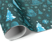 Papier Cadeau Sapins de Noël Flocons Vert Noël (Coin rond)