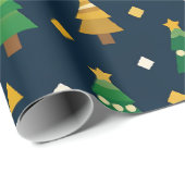 Papier Cadeau Sapins de Noël géométriques (Coin rond)