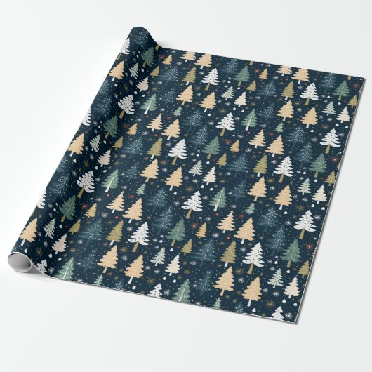 Papier Cadeau Sapins de Noël Rétro (Déroulé)