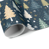 Papier Cadeau Sapins de Noël Rétro (Coin rond)
