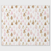 Papier Cadeau Sapins de Noël rose et or (Plat)