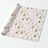 Papier Cadeau Sapins de Noël rose et or (Déroulé)