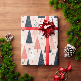 Papier Cadeau Sapins de Noël Rose Noir