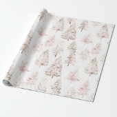 Papier Cadeau Sapins de Noël Rose Pâle (Déroulé)