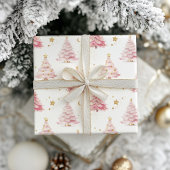Papier Cadeau Sapins de Noël roses