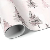 Papier Cadeau Sapins de Noël roses (Coin rond)