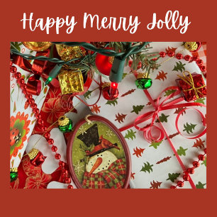 Papier Cadeau Sapins de Noël Rouges et Verts sur Fond Blanc