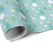Papier Cadeau Sapins de Noël Vert Jaune Bleu (Coin rond)