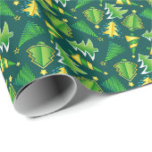 Papier Cadeau Sapins de Noël verts (Coin rond)