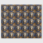Papier Cadeau Sapphire Lion Bleu Et Or, (Plat)