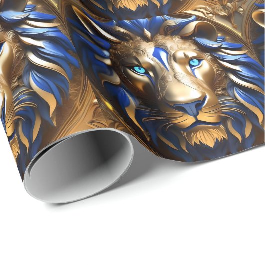 Papier Cadeau Sapphire Lion Bleu Et Or, (Coin rond)