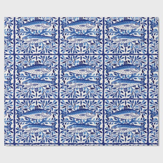 Papier Cadeau Sardine bleue et blanche portugaise (Plat)