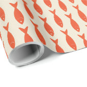 Papier Cadeau Sardines Rouges Poisson Été (Coin rond)
