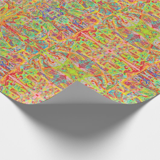Papier Cadeau Sari indien look médaillons d'art abstrait brr ver (Coin)
