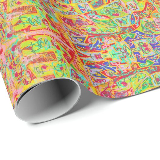Papier Cadeau Sari indien look médaillons d'art abstrait brr ver (Coin rond)