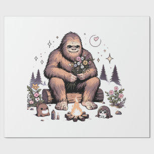 Papier Cadeau Sasquatch tenant des fleurs