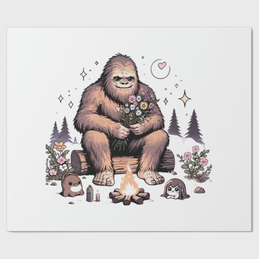 Papier Cadeau Sasquatch tenant des fleurs (Plat)