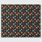 Papier Cadeau Saturne et étoiles en jeu Motif sur noir (Plat)