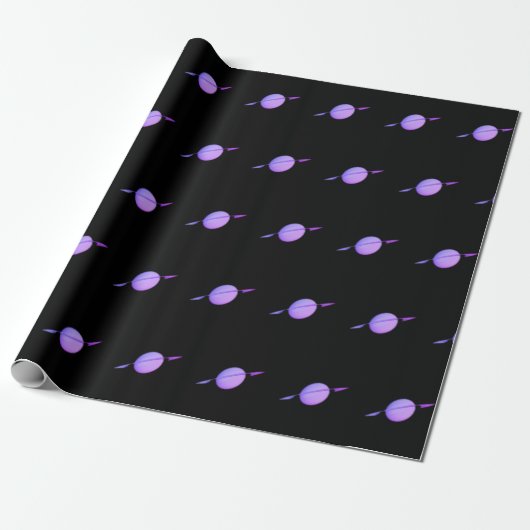 Papier Cadeau Saturne violette sur papier d'emballage noir (Déroulé)