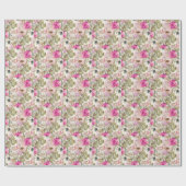 Papier Cadeau Sauge à feuilles vertes florales roses (Plat)