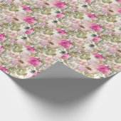 Papier Cadeau Sauge à feuilles vertes florales roses (Coin)