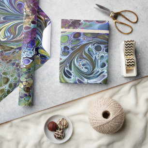 Papier Cadeau Sauge vert olive, bleu violet bordeaux abstrait