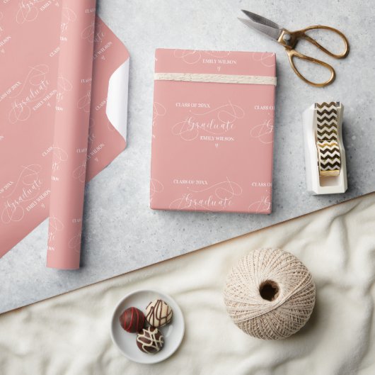 Papier Cadeau Saumon Couleur Chic Script Promotion 2026 Diplômé (Artisanat)