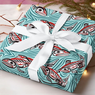 Papier Cadeau Saumon Esprit d'art Haida Pacifique Nord-Ouest Aut
