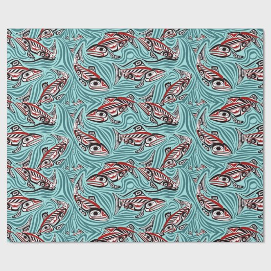 Papier Cadeau Saumon Haida Art Spirit Pacific Northwest Native (Plat)