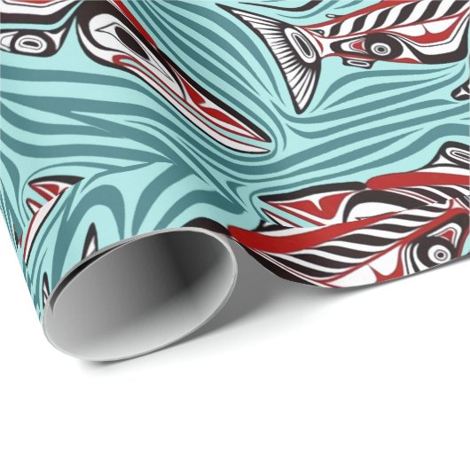 Papier Cadeau Saumon Haida Art Spirit Pacific Northwest Native (Coin rond)