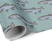 Papier Cadeau Saumon Motif de natation PNW Pêche Poisson Cadeau (Coin rond)