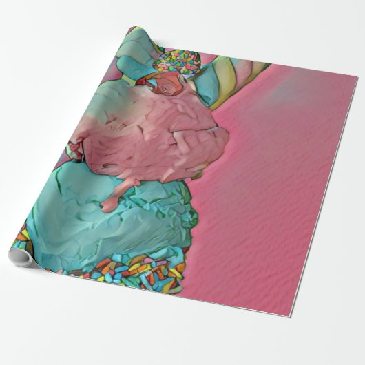 Papier Cadeau Saupoudrer de cônes de crème glacée (Déroulé)
