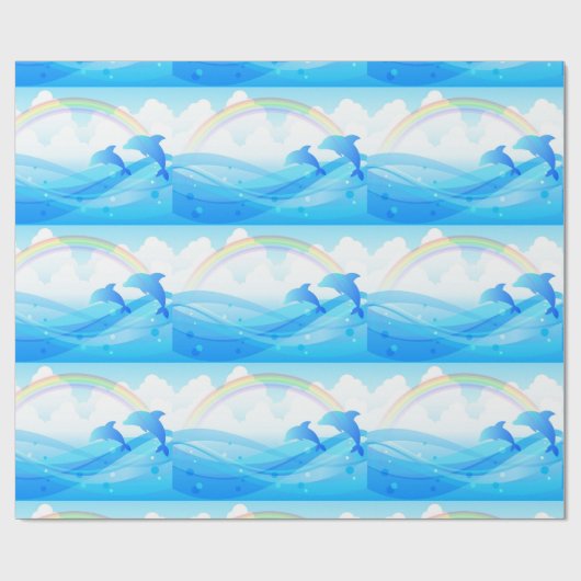Papier Cadeau Sauts de dauphins bleus (Plat)