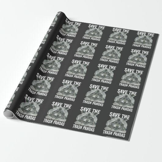 Papier Cadeau Sauvez les pandas d'ordures - Funny Raccoon sensib (Déroulé)