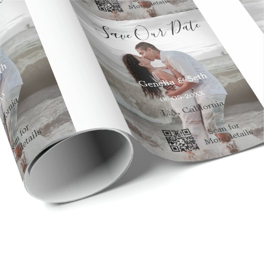 Papier Cadeau Save the date simple minimal QR scan code details (Coin rond)