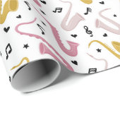 Papier Cadeau Saxophone Lecteur Musicien Jazz (Coin rond)