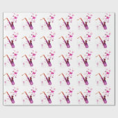 Papier Cadeau Saxophone musique mignonne et papillons (Plat)