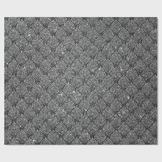 Papier Cadeau Scales Coquillage Noir Art Déco Gris Parties scint (Plat)